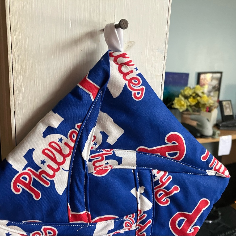 Hand sewn Phillies hanging pot holder
